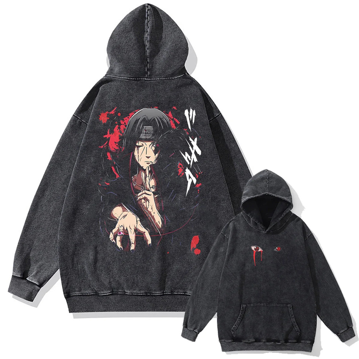 Anime Naruto Itachi bluza czarna acid wash – Weebu